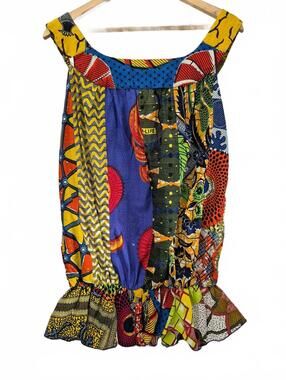 Ladies Vibrant Color Pattern Print African Top Elastic Waist Sleeveless Cotton